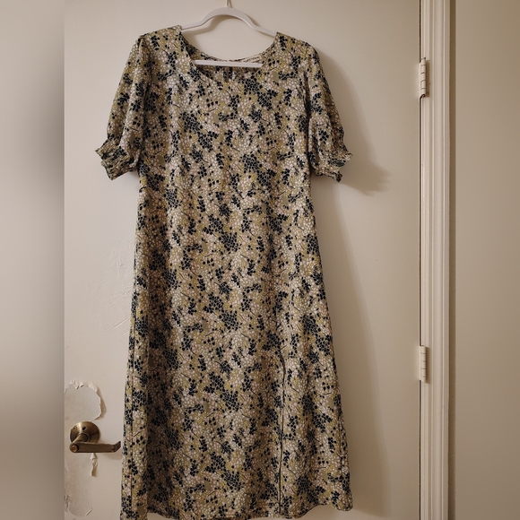 FLJ Studio Dresses & Skirts - Midi A-Line Dress in Olive and Navy Floral